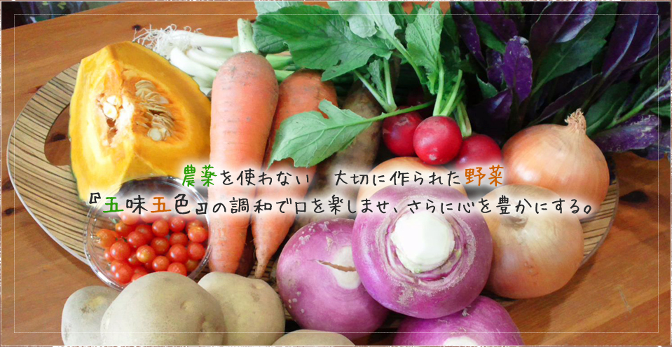 農薬を使わない　大切に作られた野菜『五味五色』の調和で口を楽しませ、さらに心を豊かにする。